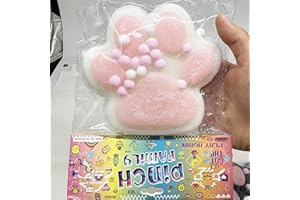 TITATA Taba Giant Paw Squishy for Kids Adults, Big Furry Cat Paw Squishy Toys for Stress Relief, Super Soft Squeeze Fidget Toys (White&Pink)