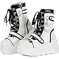 Accloris Platform Ankle boots for Women Goth Rave Boots Kawaii Shoes High Heel Round Toe Zipper Wedges Mid Calf Booties