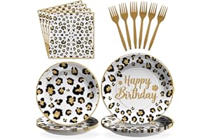 Grencian 96 Pcs Cheetah Print Birthday Decorations White Leopard Plates and Napkins Leopard Print Party Supplies Safari Themed Paper Plates for Jungle Safari Cheetah Theme Party Baby Shower Serves 24