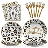 Grencian 96 Pcs Cheetah Print Birthday Decorations