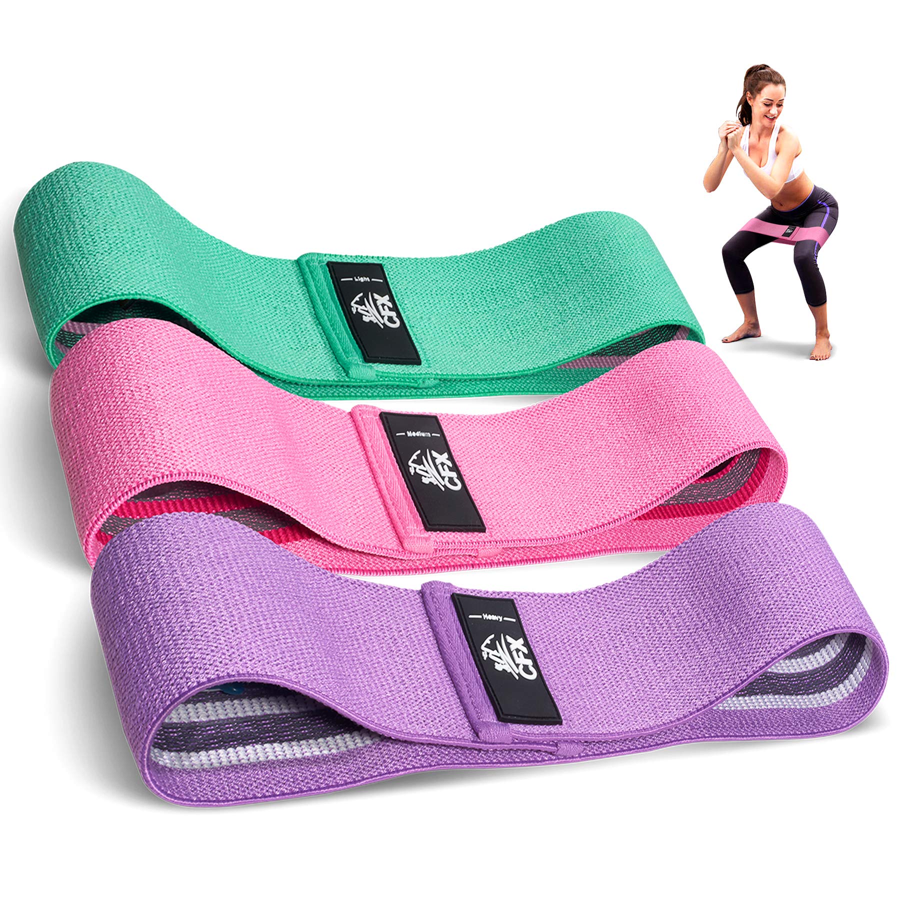CFX Resistance Bands 3 Sets, Premium Exercise Bands with Non-Slip Design for Hips & Glutes, 3 Resistance Level Workout Booty Bands for Women and Men,Home Training,Fitness,Yoga