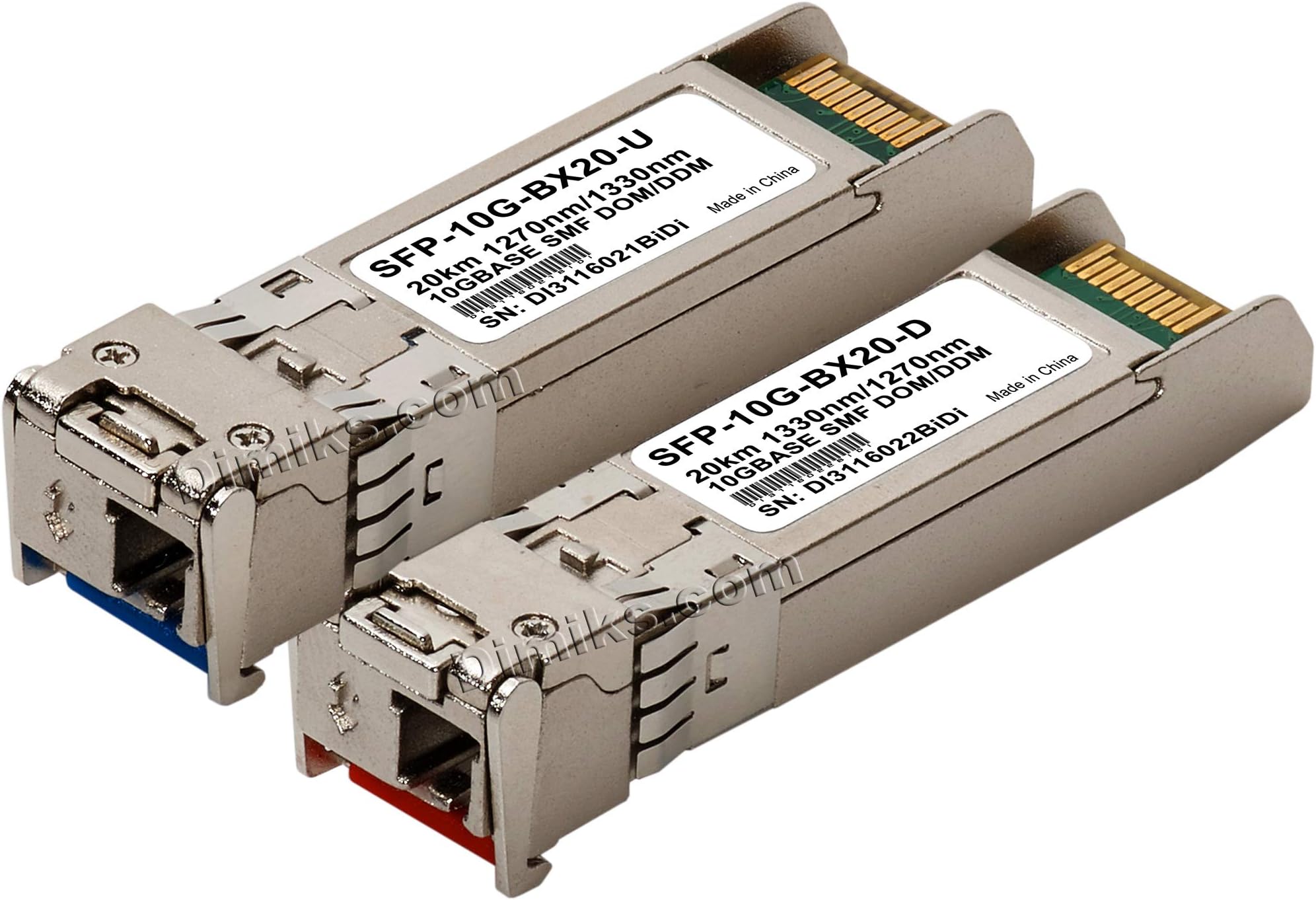 20km SFP+ BiDi 10G (Bi-Directional, WDM, 10Gbps, 20 km) DOM/DDM/DDMi (BX-D, BX-U, 1270/1330) Transceiver. (lot= 1 Pair [2 modules])