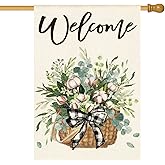 AVOIN colorlife Cotton Spring House Flag 28x40 Inch Double Sided Outside, Floral Welcome Yard Outdoor Flag