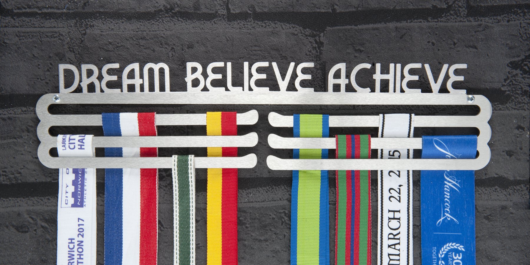 Medal Hangers - Medal Holder – Medal Display - Running Gifts – Gifts For Runners - Medal Rack – Gifts for Triathletes - Medal Display - Dream Believe Achieve Medal Display — image 1