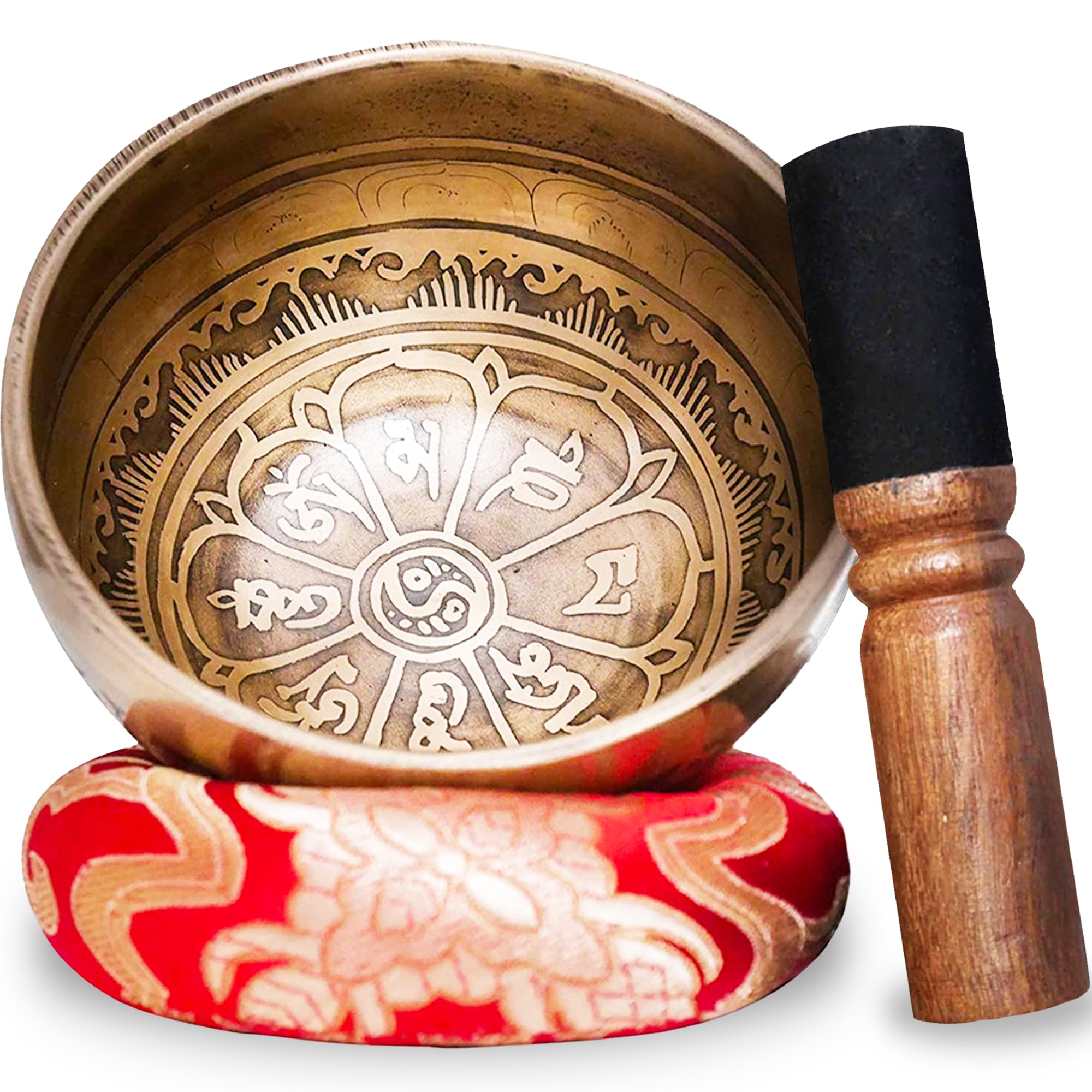 7 Metal Tibetan Singing Bowl | Artisinal Tibetan Bowl, Handmade in Nepal + Cushion + Wooden Mallet + Lokta Box - Meditation - Healing - Ebook PDF