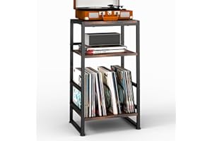 ZEXVIDA 3-Tier Vinyl Record Player Stand, End Table for Album Storage, 28" H Record Player Stand with Storage Up to 120 Album