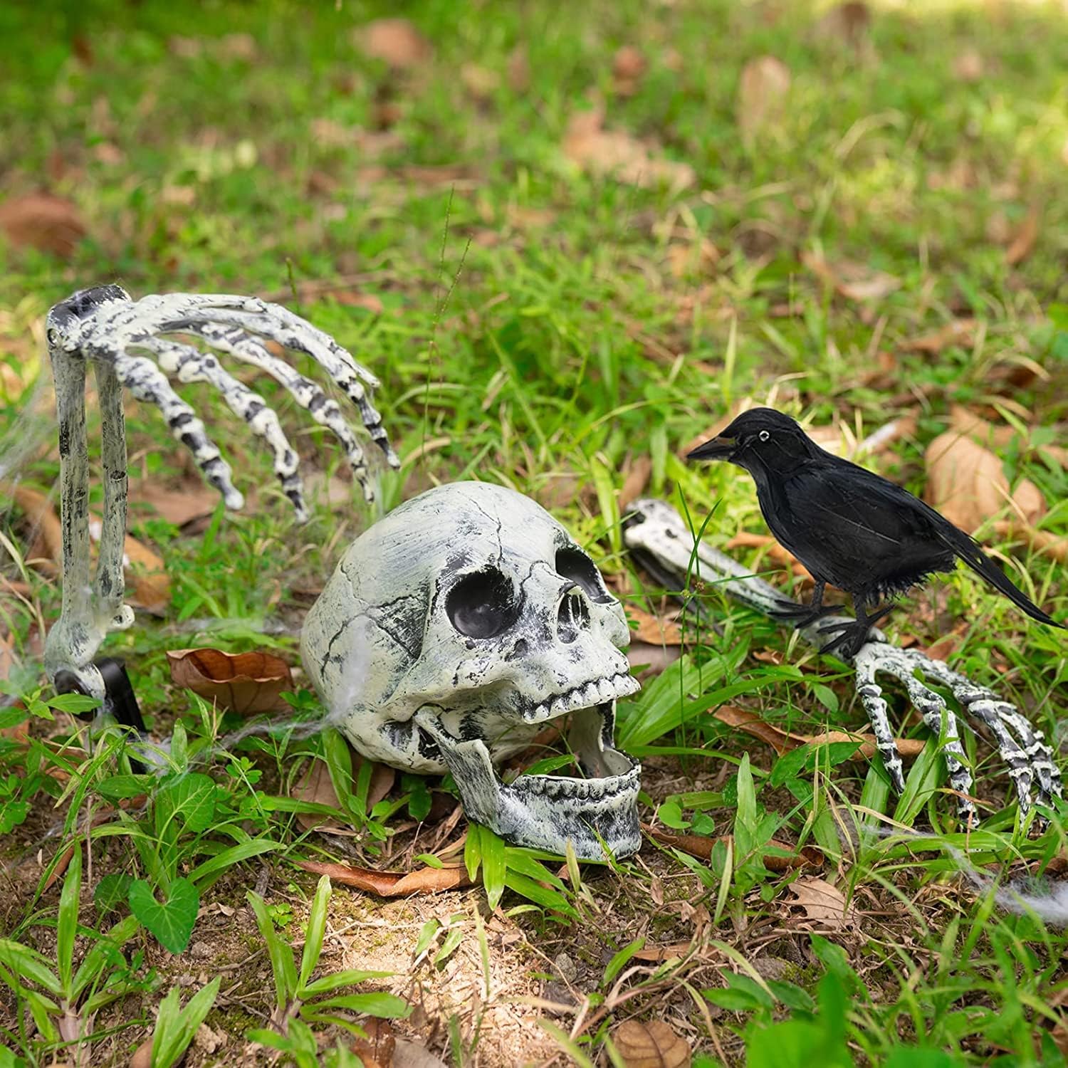Decorative Garden Stakes - Halloween Decorations Outdoor-Scary Halloween Skeleton Stakes with Crow for Outdoor Decoration,Halloween Yard Lawn Stakes Decorations,Creepy Groundbreakers for Halloween Skull Garden Graveyard Decor
