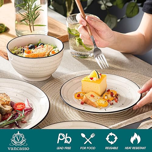 vancasso Stoneware Dinnerware Set 24 Pieces, Bonbon Beige Dinner