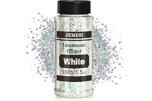 JEMESI Glow in The Dark Glitter - 100g - White Luminous Glitter, Cosmetic Craft Glitter for Epoxy Resin, Body, Face, Nail, Craft and Festival Party Decoration
