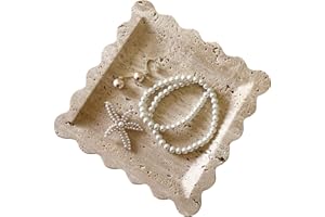 SAIDKOCC Vintage Natural Marble Tray Small Ornaments Scalloped Tray Handmade Storage Dish for Counter, Vanity, Dresser, Nightstand and Desk (Beige Travertine)