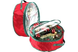 TITA-DONG 2Pcs 16Inch Christmas Wreath Storage Bag,Portable Artificial Wreaths Organizer Container with Dual Zippered Transparent Window & Handles