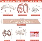 Amosking 60th Birthday Decorations Rose Gold Sash Tiara Cake Topper Balloons Set view 5
