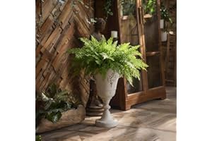 NOONEAU Vintage Urn Planter, Antique White Metal Vase with Handles, Distressed Farmhouse Centerpiece for Indoor Outdoor Decor, Rustic French Country Flower Pot for Mantel, Entryway, or Patio（13.6*11*19.3 in）