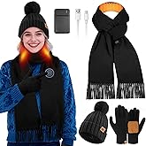 KLADNDER 3Pcs Heated Scarf Hat Gloves Set for Women Men USB Rechargeable 5000mAh Battery Neck Warmer 3 Temperature Settings