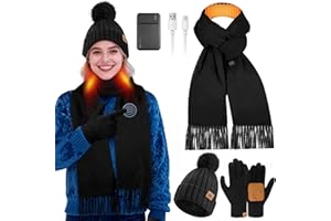 KLADNDER 3Pcs Heated Scarf Hat Gloves Set for Women Men USB Rechargeable 5000mAh Battery Neck Warmer 3 Temperature Settings