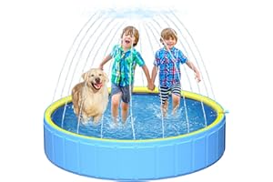 2.0m Foldable Dog Pool for Pet and Kids,Non-Slip Kiddie Pool Hard Plastic,2-in-1 Thicken Sprinkler Pool,Extra Large Kids Pool