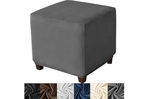 HFCNMY Ottoman Cover Square,Stretch Velvet Square Ottoman Cover Thick Ottoman Slipcover Square Washable Storage Ottoman Cover Foot Stool Cover with Elastic Bottom Dark Gray Small