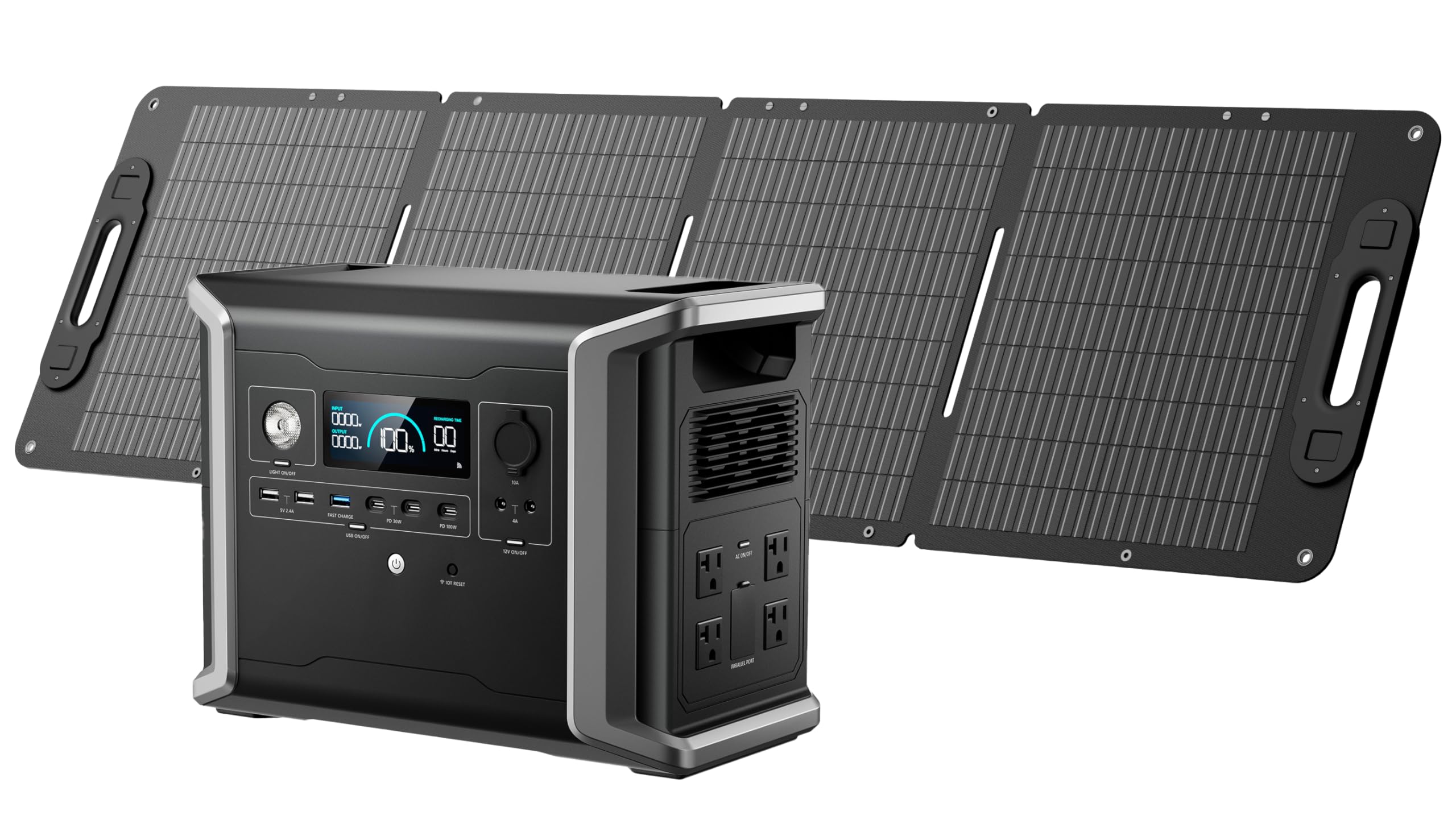 Dabbsson 半固体リン酸鉄リチウム ポータブル電源 ソーラーパネルセットDBS1300+ 120Wソーラーパネル 1330Wh 最新CFRP素材(炭素繊維強化プラスチック) 並列接続対応 最大9460Whまで容量拡張 AC+ソーラー入力 AC(1200W瞬間2400W)/DC/USB出力 AC急速充電 APP遠隔操作 EPS（無停電電源装置）パススルー機能 PSE認証済商品画像