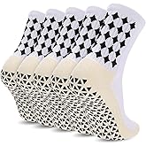 Ultrafun 5 Pairs Mens Grip Soccer Socks Non Slip Cushioned Crew Football Sports Socks