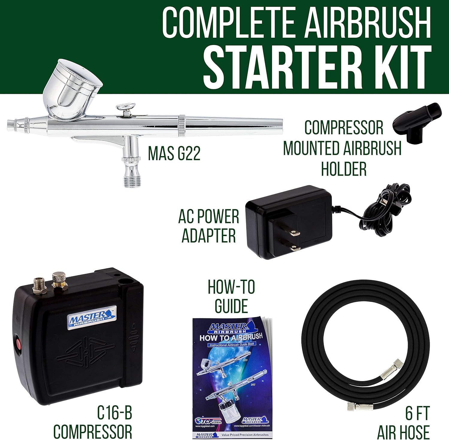 Master Airbrush Multi-Purpose Airbrushing System Kit with Portable Mini Air Compressor - Gravity Feed Dual-Action Airbrush, Hose, How-to-Airbrush Guide Booklet - Hobby, Craft, Cake Decorating, Tattoo: Arts, Crafts & Sewing