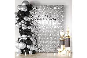 COKAOBE Shimmer Wall Backdrop Silver Sequins Backdrop 24PCS Decoration Panels, Photo Backdrops for Birthday, Anniversary Wedd
