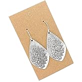 Floral Stamp Distressed Teardrops on Sterling Silver Earrings Handmade Boho Women