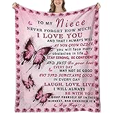 Niece Blanket from Aunt - Niece Gifts from Auntie - Gifts for Nieces from Aunt - Nieces Gift for Birthday & Graduation, Soft Flannel Throw Blanket, Pink Butterfly, 60"x50"