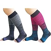 SKUNDU Open Toe Compression Socks Women Men 2 Pairs 15-20mmHg Toeless Compression Support Socks Circulation Recovery