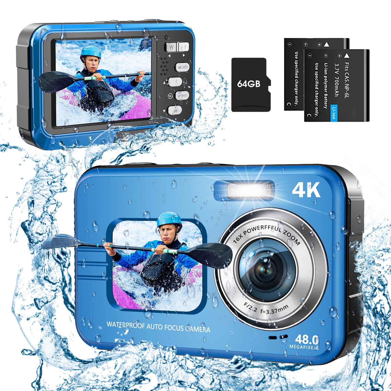 Underwater Camera, UHD 4K 48MP Autofocus Waterproof
