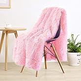 LOCHAS Super Soft Shaggy Faux Fur Blanket, Plush Fuzzy Bed Throw Decorative Washable Cozy Sherpa Fluffy Blankets for Couch Chair Sofa (Baby Pink 50" x 60")