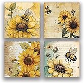 RAINBAM Retro Sunflower Bee 4Pads/200 Sheets 3x3in Sticky Notes Set, Vintage Memo Pads with High-Adhesive, Reusable Tearable Post it Notes for Journal Planners Office School Home, Bulk Stationery Gift