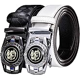 Barry.Wang Mens Ratchet Belt 2 Pack Buckle Gift Set Dress Belts Leather Slide Strap Automatic 1 3/8" Wedding Business