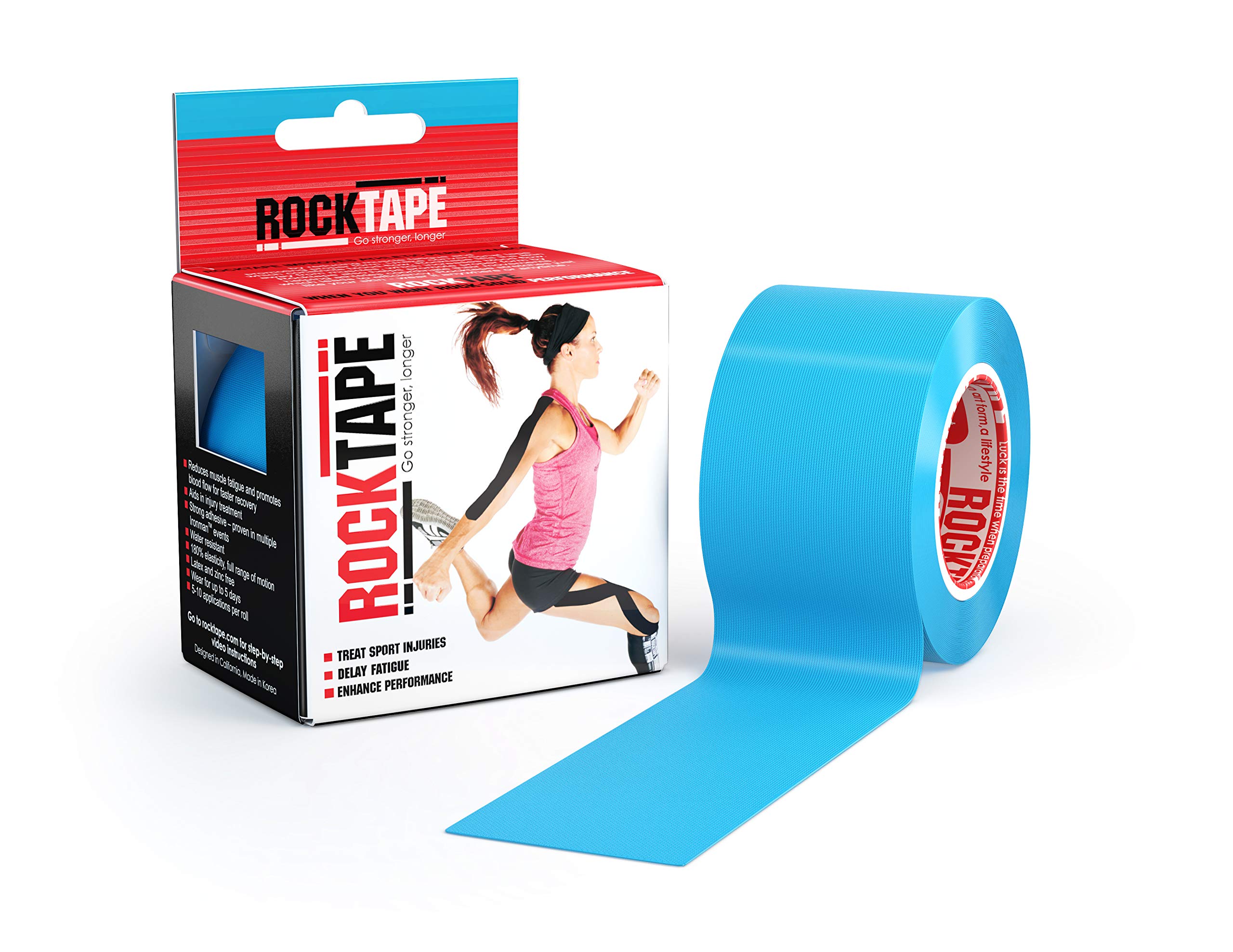 RockTape Standard Kinesiology Tape (5cm x 5m Roll) - Hypoallergenic Sports Tape for Injury Recovery, Muscle Support, and Performance Enhancement - Waterproof, Stretchable, Compression - Blue