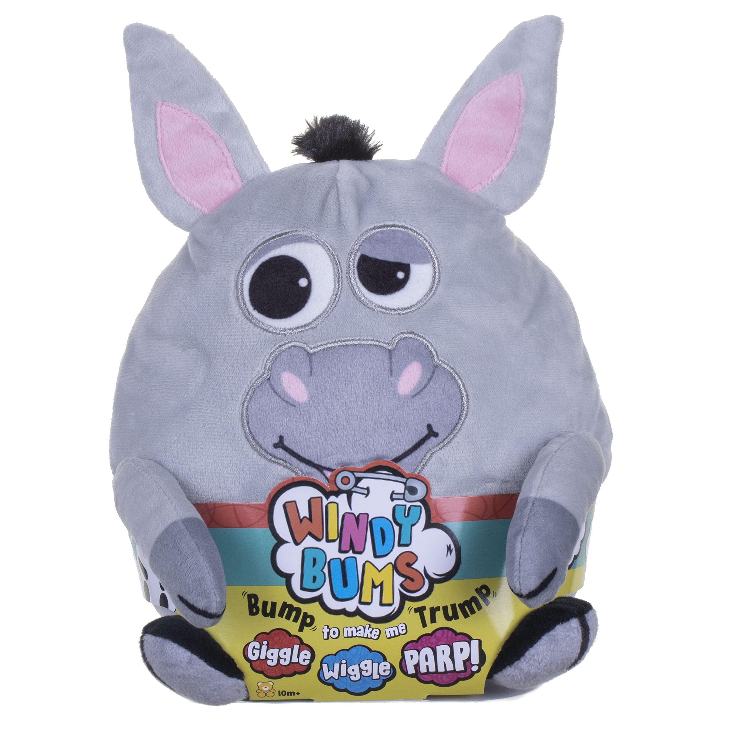 Windy Bums Donkey Cheeky Farting Toy, Funny Gift, Donkey Teddy Parps, Wiggles and Giggles. Hilarious fun for everyone!, Grey