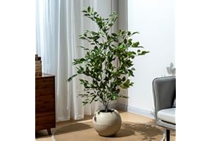 Bailikang Artificial Ficus Tree Indoor 4ft, Large Potted Faux Tree with Realistic Silk Leaves & Trunk for Home Office, Living Room Corner Decor
