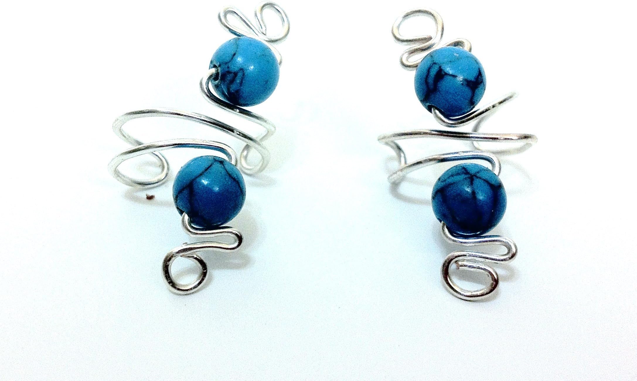 Ear Cuff Set Silver with Turqoise Beads