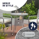 CASARIA Round Coffee Table 60cm Grey Poly-Rattan with Glass Top view 4