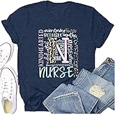 Potia Womens Nurse Shirts School Nurse T-Shirt Nurses Day Internship Nursing Life Rock Tee Tops