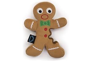 goDog Christmas Gingerbread Man Squeaky Plush Dog Toy, Chew Guard Technology - Brown, Large