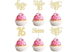 GYUFISE 30pcs 16th Birthday Cupcake Toppers - Sixteen Happy 16th Cupcake Picks - Cheers to Sweet 16 Cake Decorations - Gold Glitter