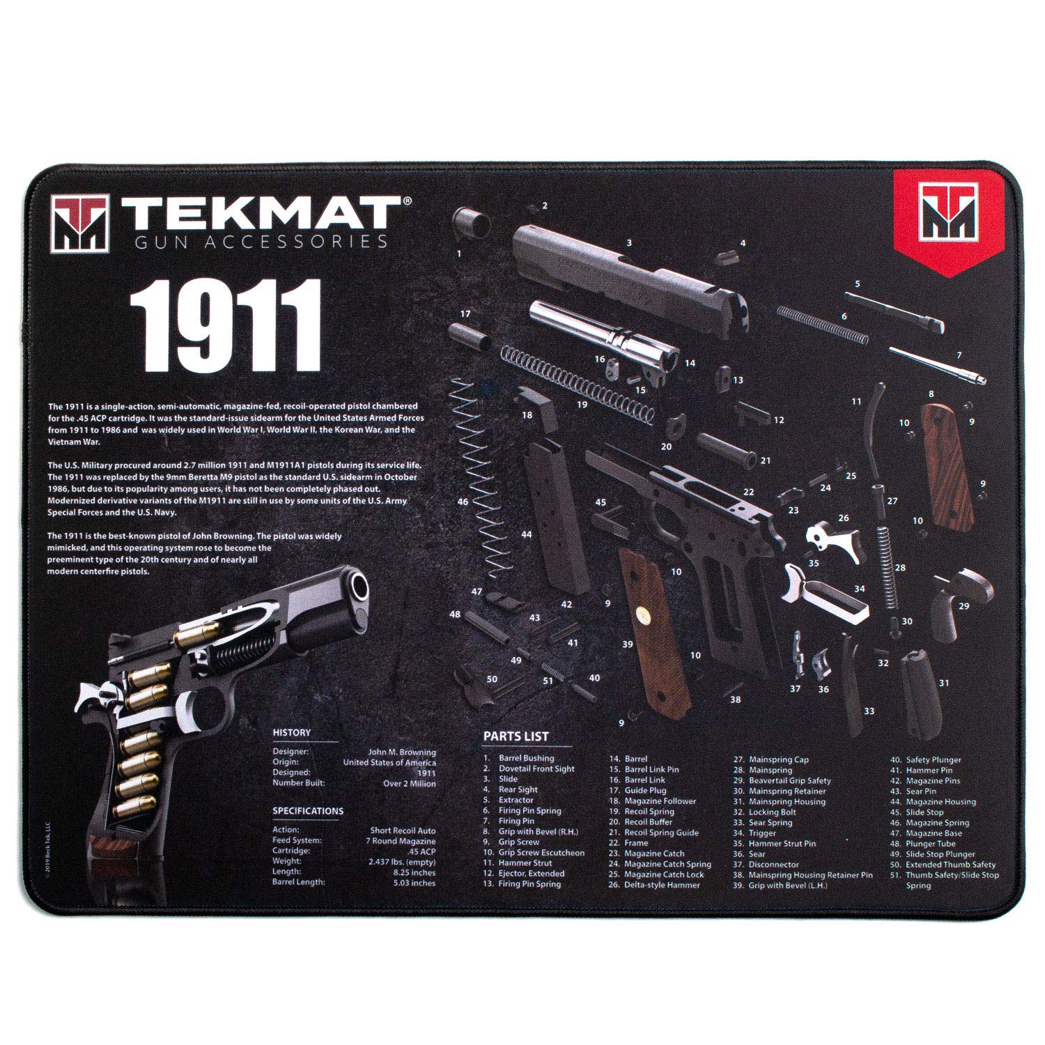 TekMat 1911 3D Ultra Premium Gun Cleaning Mat, Black, 15" x 20"