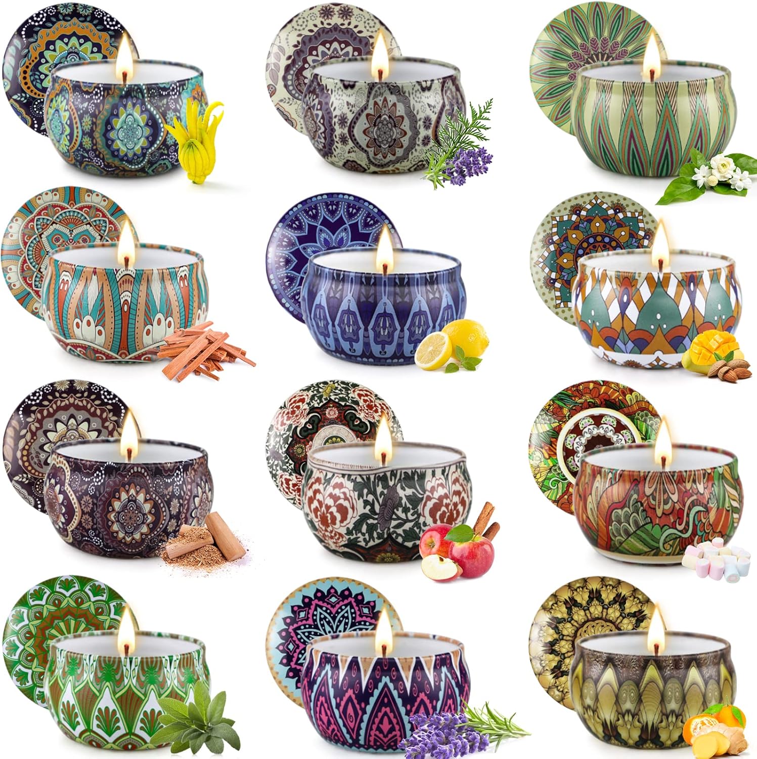 Candles & Holders - 12 Pack Scented Candles Gifts Set for Women, 2.5 oz Soy Wax Aromatherapy Candles for Home Decoration, Long Lasting Tin Jar Candles for Valentine Birthday Mother