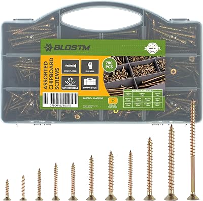 BLOSTM 780PC Wood Screws Assortment Zinc Plated Screw Box Organizer
