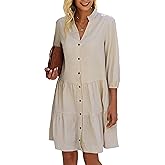 CCTOO Women's Summer Dresses Casual V Neck Button Down 3/4 Sleeve Floral Print Loose Flowy Shirt Dress