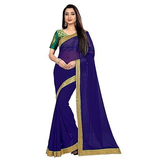 Anand Sarees chiffon with Blouse Piece Saree (1468_2_ Blue_ One size)