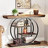 Tribesigns 41.3" Console Table, Industrial 4-Tier Sofa Table Entryway Table with Circle Base, Narrow Wood Accent Tables with 