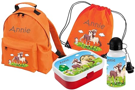 Mein Zwergenland Set 5 Kindergartenrucksack Classic und Brotdose Mepal mit Bento Box und Gabel, Turnbeutel + Trinkflasche mit