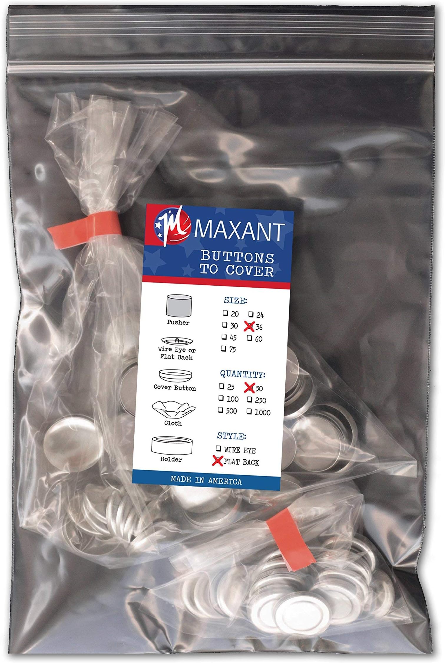 50 Buttons to Cover - Made in USA - Cover Buttons with Flat Backs Size 36 (7/8")