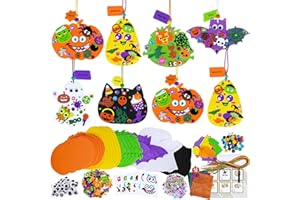 Winlyn 36 Sets Halloween Craft Kits Fall Crafts DIY Pumpkin Bat Black Cat Ghost Candy Corn Frankenstein Ornaments Art Sets Halloween Foam Stickers for Kids Classroom Activities Halloween Party Treats