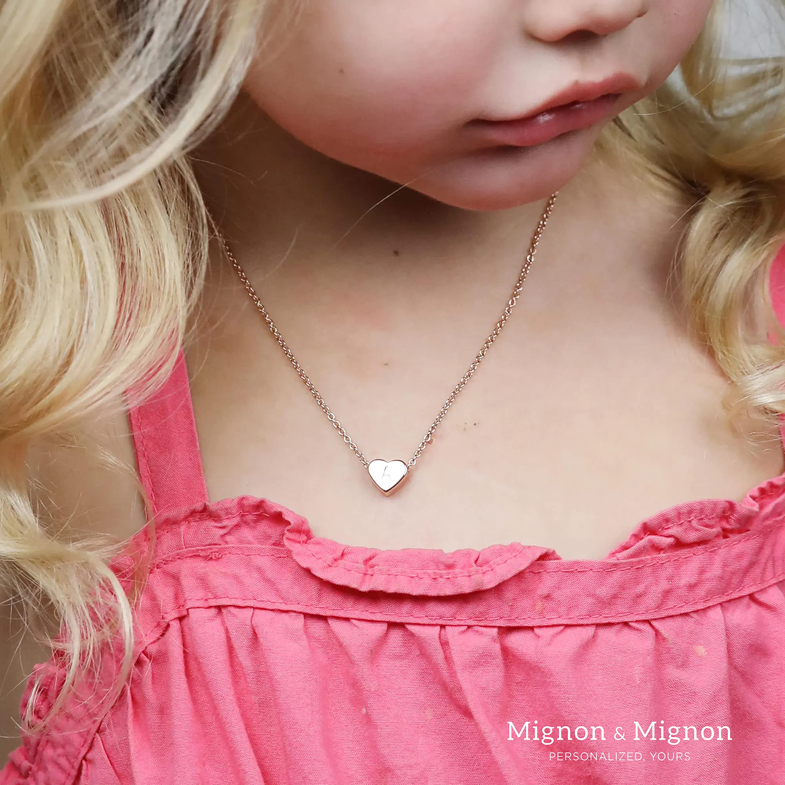 MignonandMignon Dainty Heart Initial Necklace Birthday Gift for Mom Women Anniversary Flower Girl Friendship Necklace for Bridesmaid -FHN